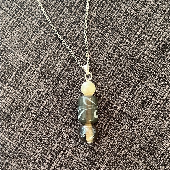 Artisan Silver Necklace with Pearl and Gray Beads - Picture 2 of 4